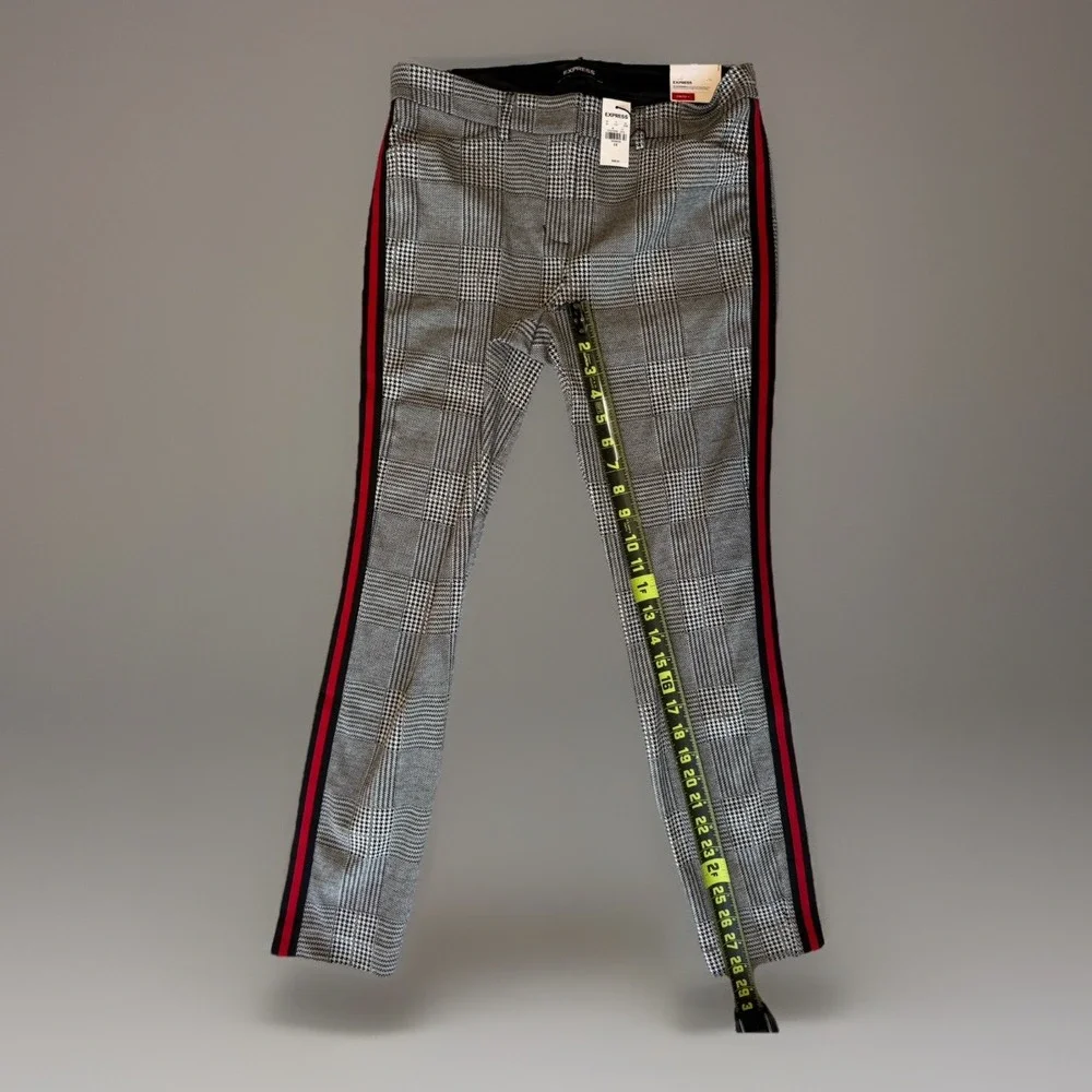 NWT Express Stretch Skinny Mid-Rise Plaid Dress Pants Side Stripe Womens Size 8R